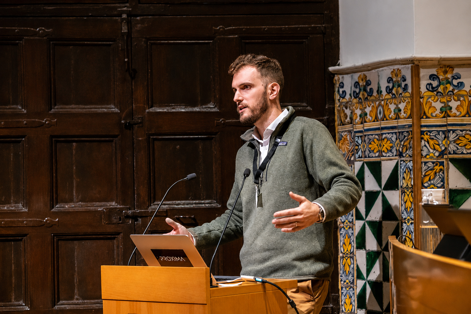 A picture of Daniele Grattarola giving a talk at the 2026 CoFold Summit in Barcelona.